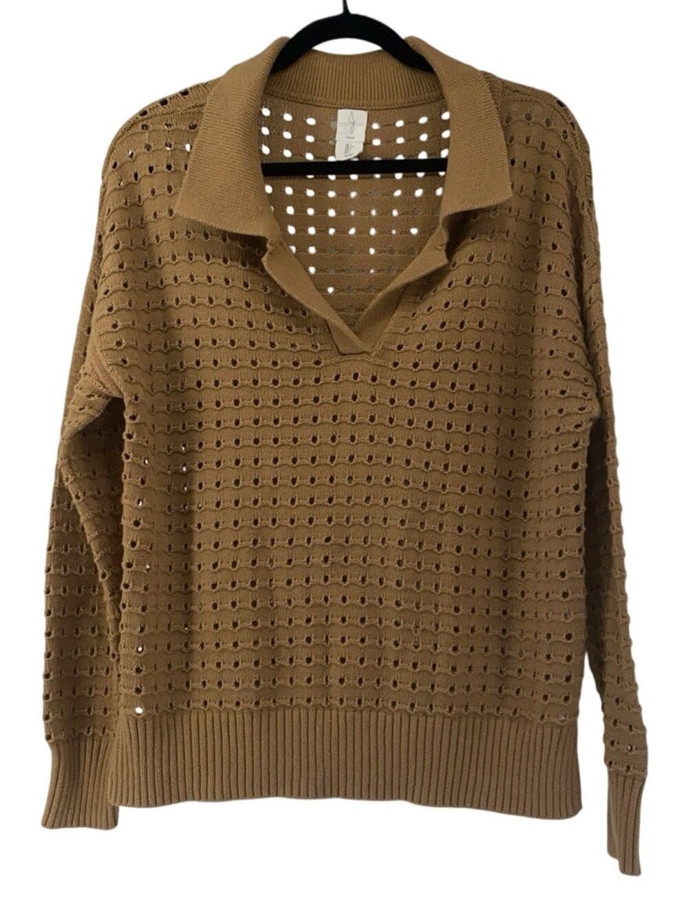 Joie Open Knit Sweater With Collar Tan/Camel Large